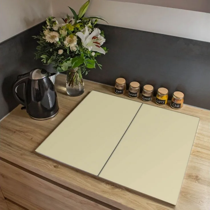 banjado Herd-Abdeckplatte zweiteilig aus Glas mit Motiv Beige, (gehärtet, 2 tlg, inkl. selbstklebende Gummifüßchen)