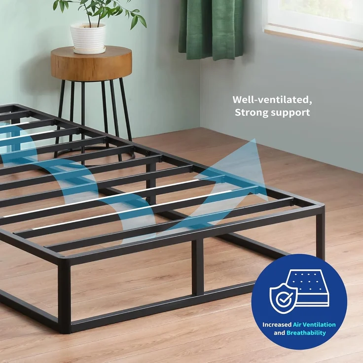 Olee sleep 22cm Modernes Metall-Plattform-Bettgestell / Bett / Metall / Metall-Bettgestell / Stahl-Lattenrost / Matratzenrahmen / Kein Boxspring erforderlich / 160x200 cm / Queen / Schwarz – Bild 7