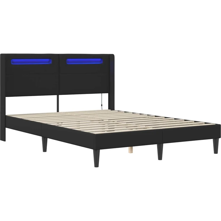 vidaXL Bettrahmen mit LED-Lichtleisten Schwarz 120x190 cm Kunstleder 42027973 – Bild 5
