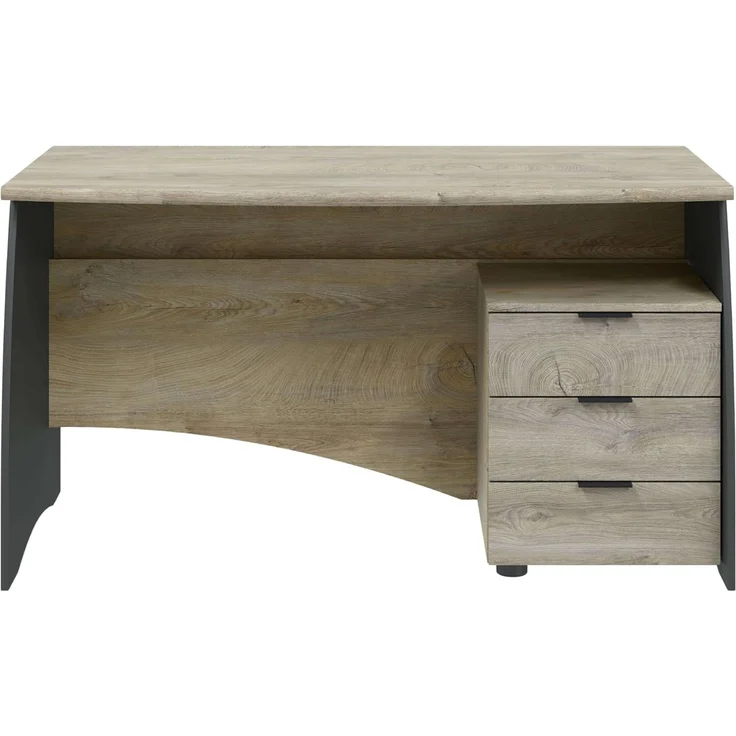 Habitdesign Estil, Bürotisch mit 3 Schubladen, Finish in Anthrazit und Eiche Alaska, Maße: 136 cm (B) x 67 cm (T) x 74 cm (H) – Bild 6