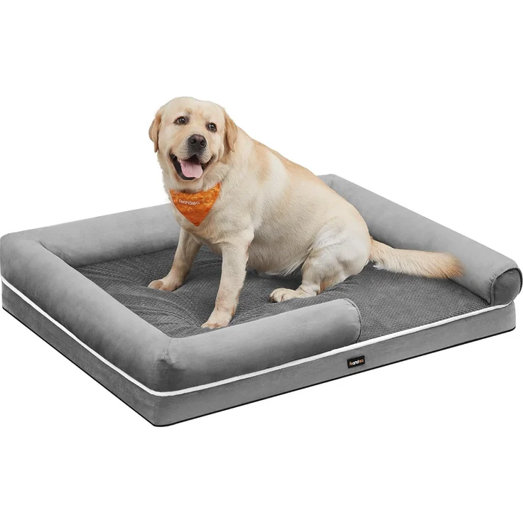 Feandrea Orthopädisches Hundebett, Hundekissen, Hundekorb, weiche Polsterung, Hundesofa, erhöhte Ränder, Bezug abnehmbar und waschbar, 135 x 107 x 25 cm, rutschfeste Unterseite, hellgrau PGW079G02 – Bild 1
