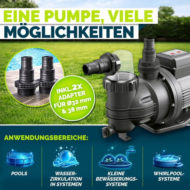 tillvex® Filterpumpe Pool mit Timer 7.000L/h & 250W | Schwimmbadpumpe Förderhöhe max. 7,5m | Poolfilter Umwälzpumpe für 22m³ Pools | Poolpumpe selbstansaugend für Pools Aufstellpool Spa mit Vorfilter – Bild 5