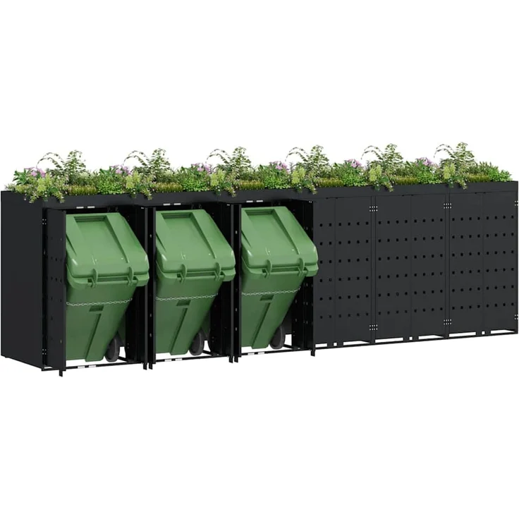 vidaXL Wagenmüllbehälter für 6 Behälter Schwarz 408 x 77,5 x 121,5 cm 3394742 – Bild 3