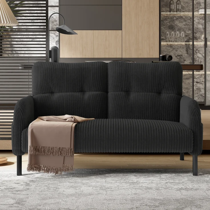 LVHOM 2-Sitzer Sofa mit Metallsockel, Doppelsofa Cordstoff mit Seitentaschen, Polstersofa Stoffsofa Sitzmöbel Loungesofa, 120x79x75cm – Bild 8