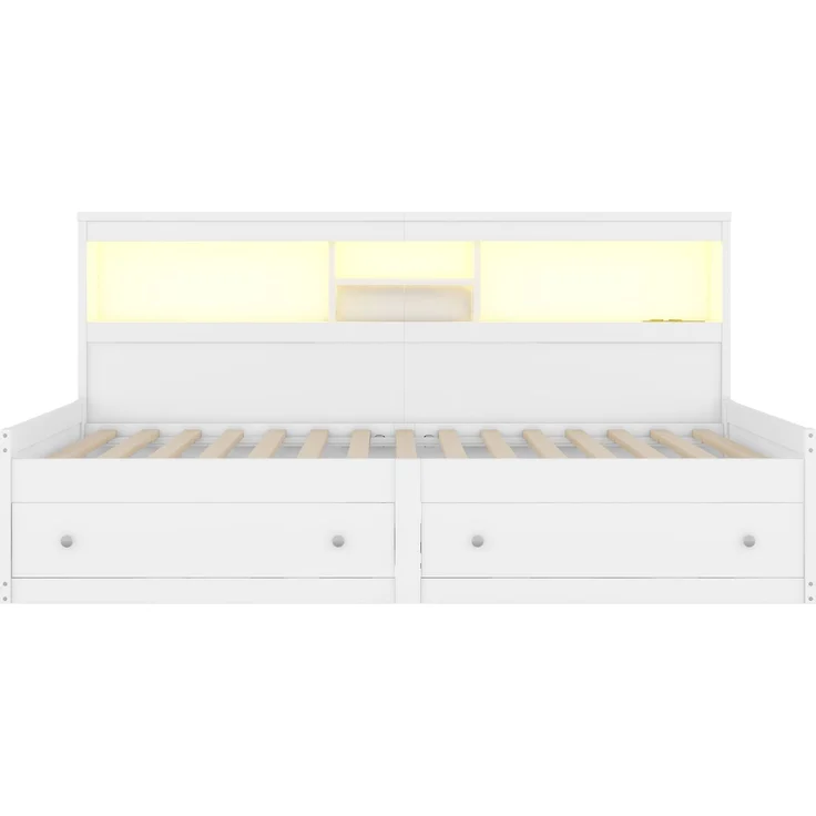 Merax Kinderbett LED Daybett Einzelbett 90x200cm mit Ladefunktion und 2 Schubladen, Weiß – Bild 9