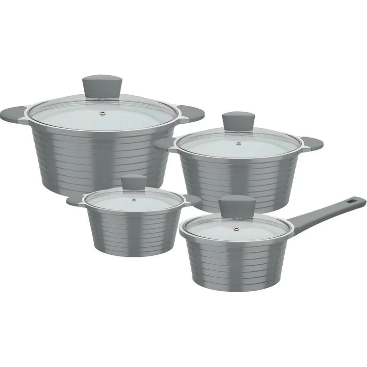 GSW Topf-Set Bolero, Aluminiumguss (Set, 8-tlg, Kochtopf 16/20/24 cm, Stielkasserolle 18 cm), Induktion – Bild 1