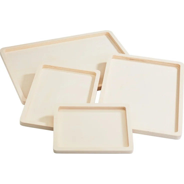 VBS Tablett Holz-Tabletts flach, Sperrholz, 4er-Set, Sperrholz, ca. 32,5 x 24 cm bis 17,5 13 cm – Bild 1