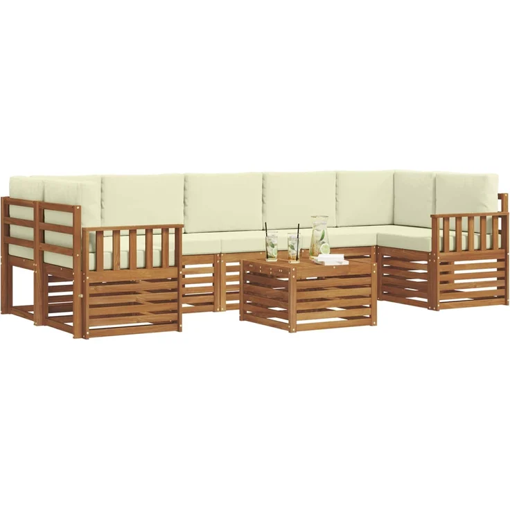 vidaXL Outdoor-Sofagarnitur 8 stk. 7-Sitzer Natur und Creme 3374520 – Bild 3