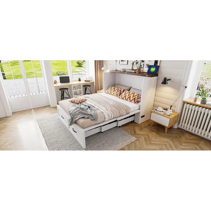 ZUBALIYA Klappbett 140 × 200 cm, Metall und Holz, Ausziehbett, Weiß – Bild 15