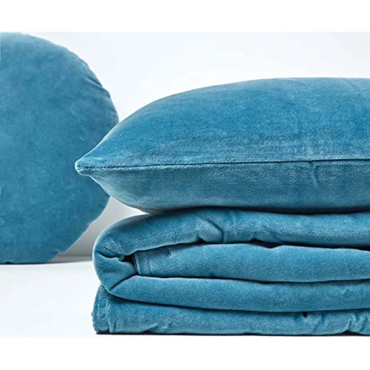 Homescapes Samt-Kuscheldecke, Rechteckig 150x200 cm, Blau, Oeko-Tex® zertifiziert, aus 100% Baumwolle, pflegeleicht, ideal als Tagesdecke oder Überwurf – Bild 5