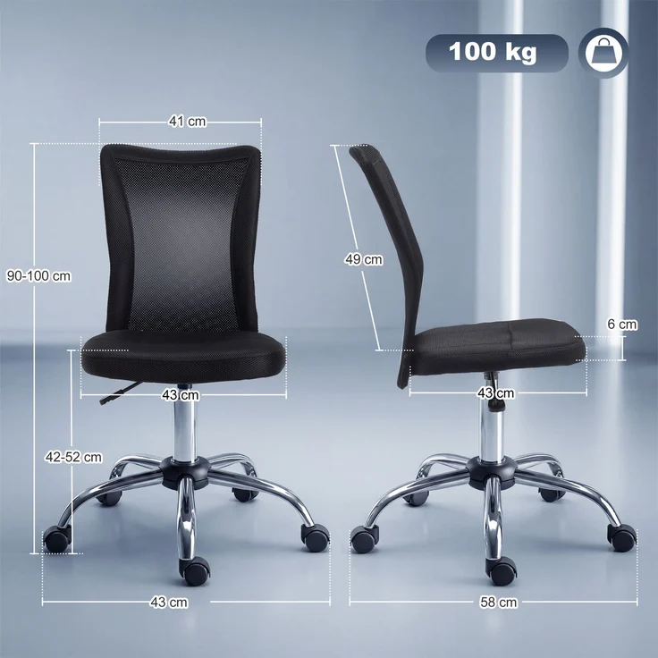 MELAYR, Armlehnenloser, drehbarer Schreibtischstuhl, Belastung 100 kg, 43 x 58 x 90–100 cm, Schwarz – Bild 5