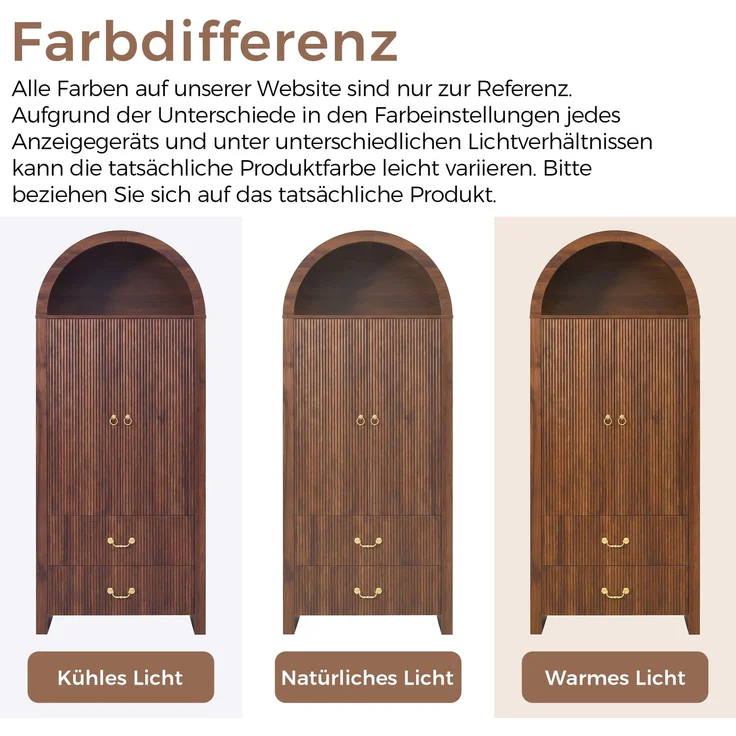Hochschrank, B 76 x T 38 x H 180 cm, MDF und Spanplatte in Nussbaumoptik, mit LED-Beleuchtung – Bild 9