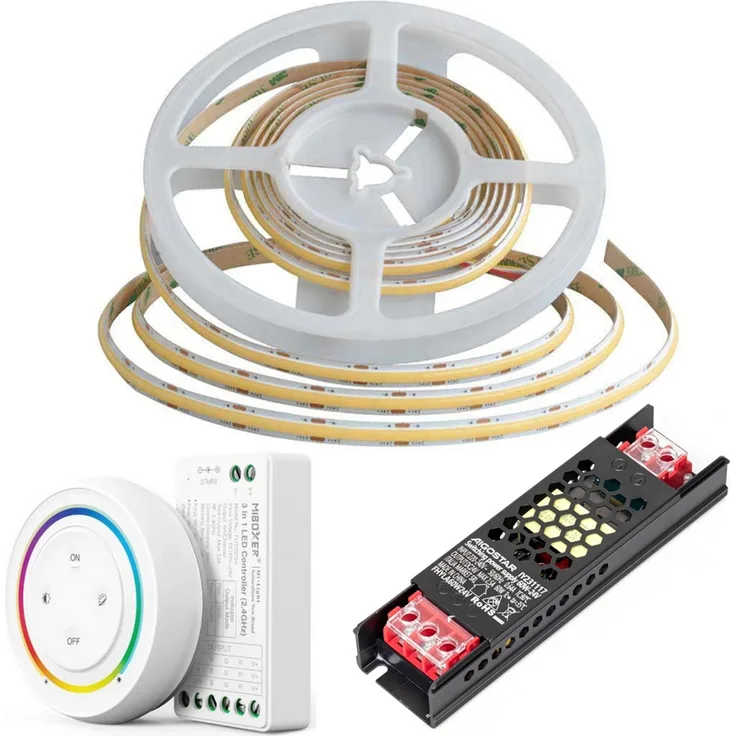 10m COB LED Streifen Strip DC 24V LED Strips mit 480LEDs 8mm Breite Kaltweiß 10 Meter inkl. trafo