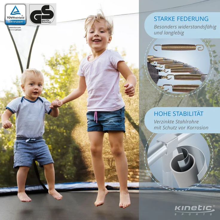 KINETIC SPORTS Trampolin Outdoor 'Salto Plus' - Komplett-Set für Kinder, USA Sprungtuch, Netz, Randpolster, Leiter, Schwarz-2, Ø 305 cm – Bild 4