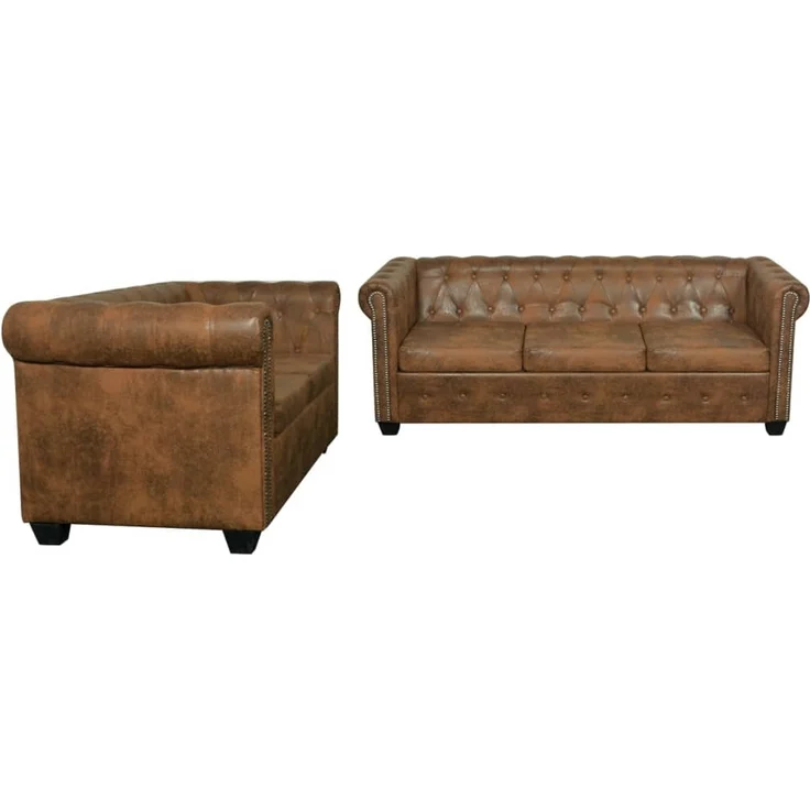 vidaXL Chesterfield-Sofas 2-Sitzer und 3-Sitzer Braun 274322 – Bild 3
