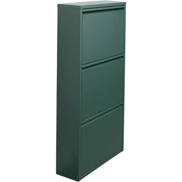 Kare Design Schuhschrank Caruso, Grün, Stahl, mit 3 Klappen, Schuhablage für 6 Paar Schuhe, schmal, platzsparend, hoch, Schuhregal, Eingangsbereich, 103 x 50 x 15 cm (H/B/T) – Bild 7