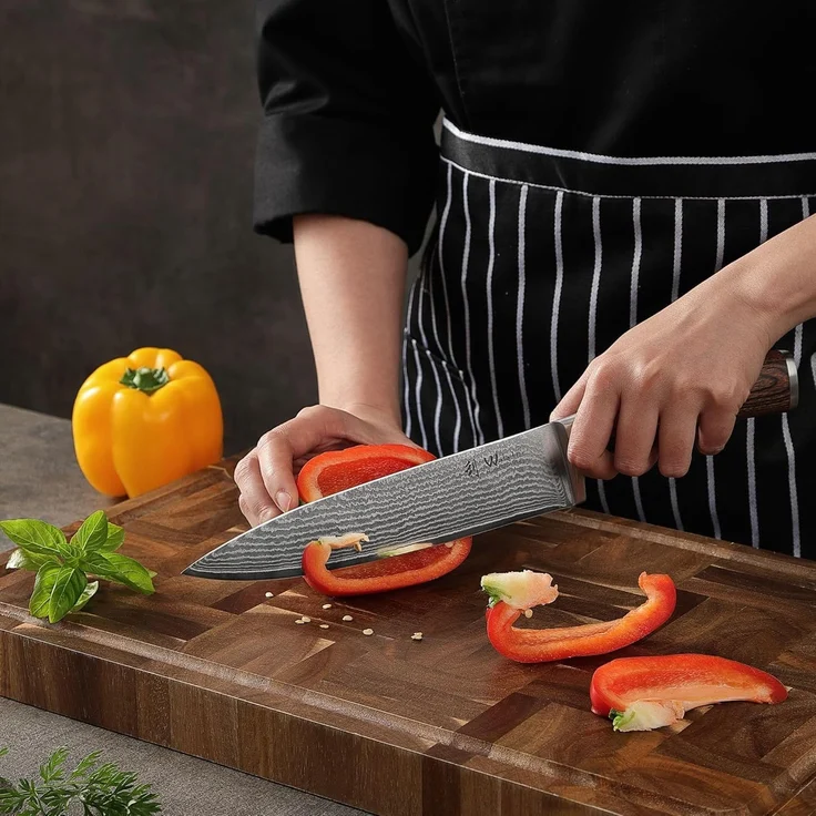 Wakoli Messer-Set 3er Damastmesser Set, Kochmesser Küchenmesser I 12,5 bis 20cm Klingen (Damastmesser mit Geschenkbox, 1-tlg, 1x Santoku, 1x Nakiri), aus 67 Lagen Damaststahl mit Kupfereinlage, VG-10 Stahlkern – Bild 8