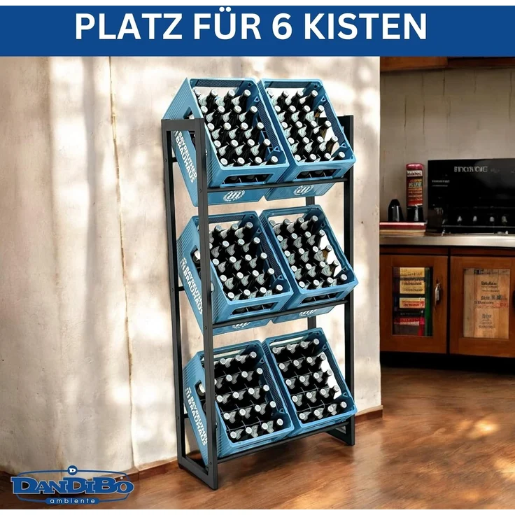 DanDiBo Bierkistenregal 6 Kisten Schwarz Metall Stehend 96563 Getränkekistenhalter 71 cm Getränkekistenständer Flaschenkistenregal – Bild 6