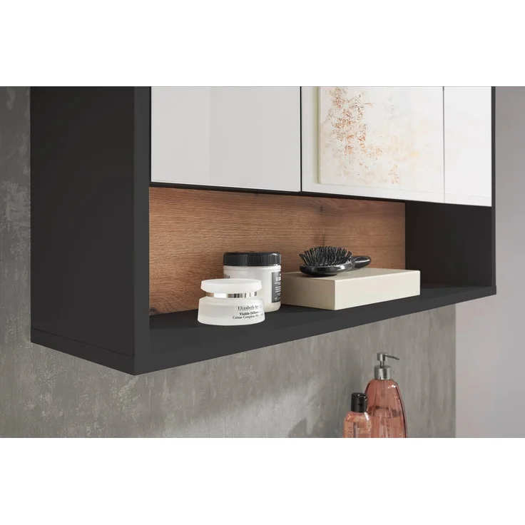 Badezimmerspiegelschrank >Liguria< in Anthrazit / Evoke Eiche - 80x72x21 (BxHxT) – Bild 10