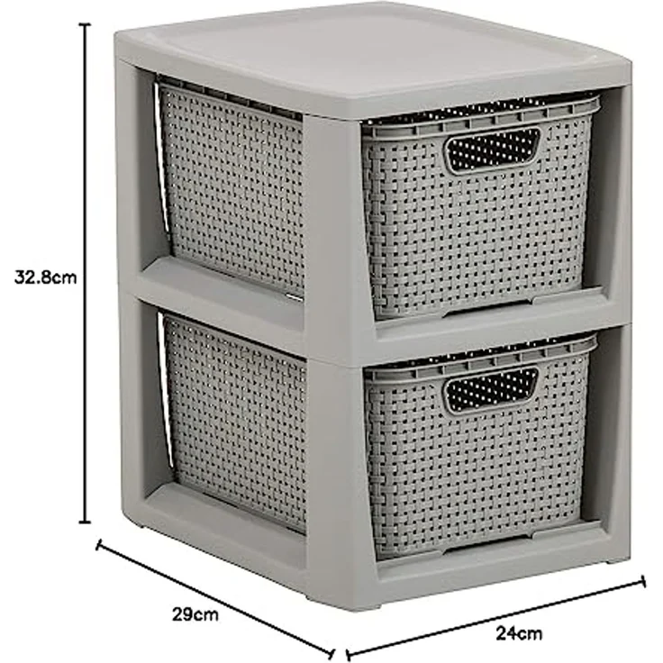 BranQ Badregal 1727, Rattan Bücherregal mit 2 ausziehbaren Körben grau – Bild 5