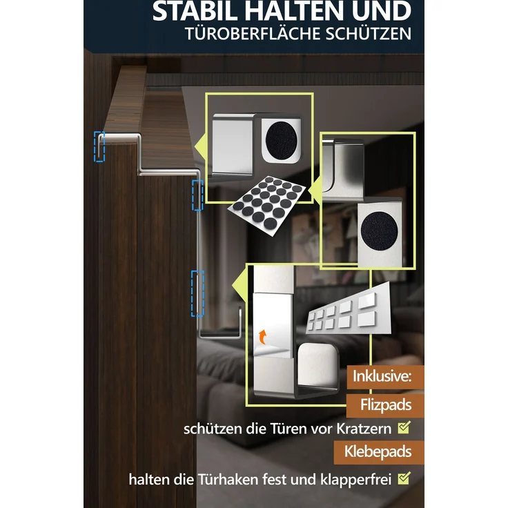 Aurelia Home flache Türhaken für Falztüren innen, 10er-Set, Edelstahl – bis 8 kg – Bild 6