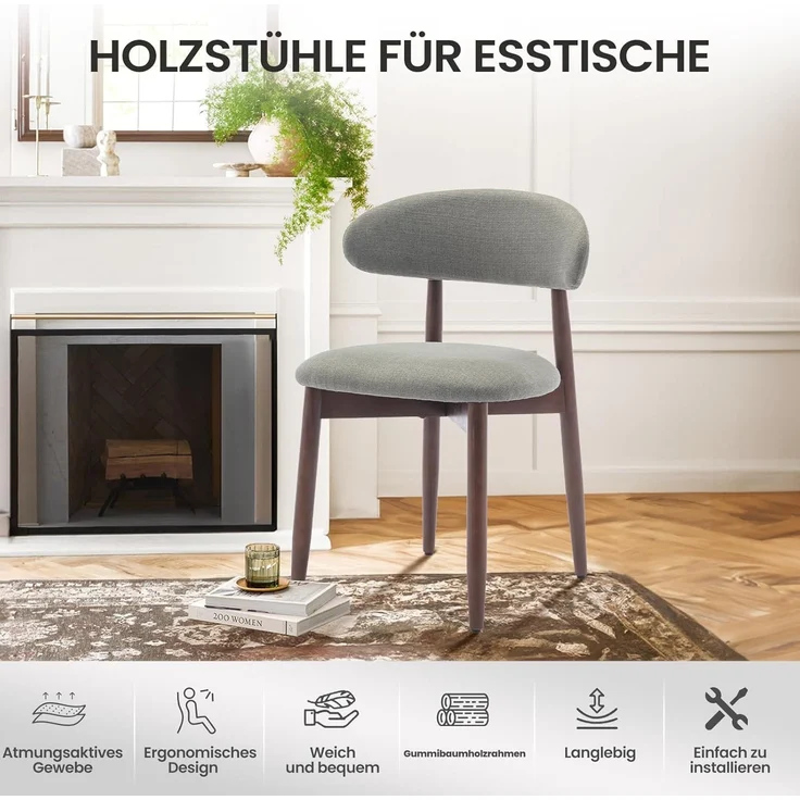 COLAMY Esszimmerstühle 6er Set, Polsternder Stühle Esszimmer mit Rückenlehne, Moderne Küchenstühle Gepolstert, Stoff Dining Chairs mit Back und Holzbeinen für Esszimmer, Küche, Restaurant, Grün – Bild 8