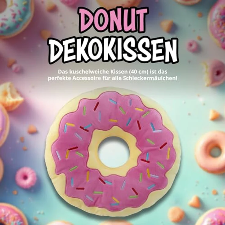 United Labels® Dekokissen Donut Kissen Plüsch Dekokissen Zierkissen rundes Kopfkissen 40 cm – Bild 3