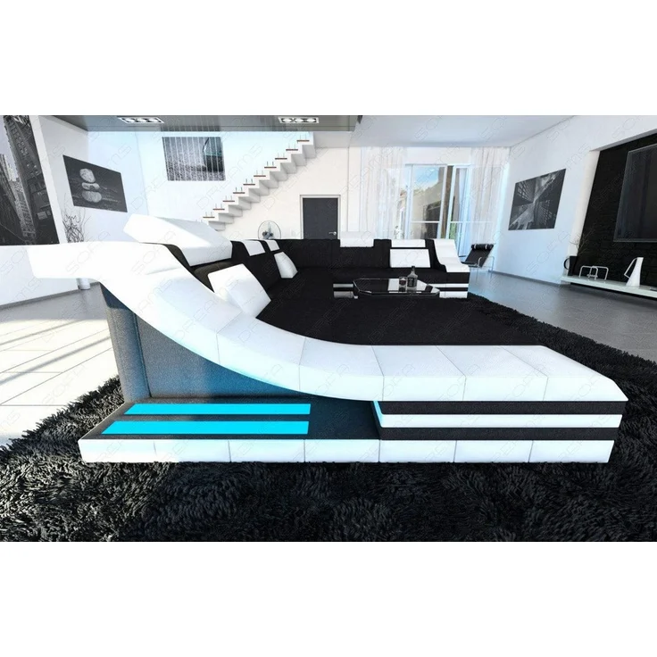 Design Stoff-Wohnlandschaft Turino XL – Komfort - Mikrofaserstoff - Schwarz-Weiß - Links – Bild 2