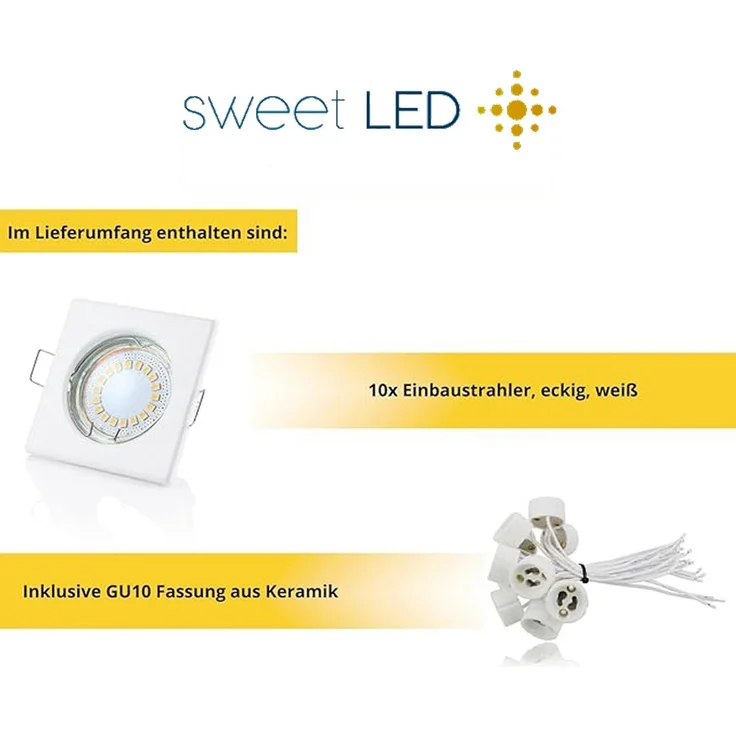 Sweet LED LED Einbaustrahler 10er Set GU10 5W Deckenspots eckig weiß-matt 230V, LED fest integriert, 3000K-Warmweiß, Deckenspots, Deckenstrahler, Einbauleuchten – Bild 4