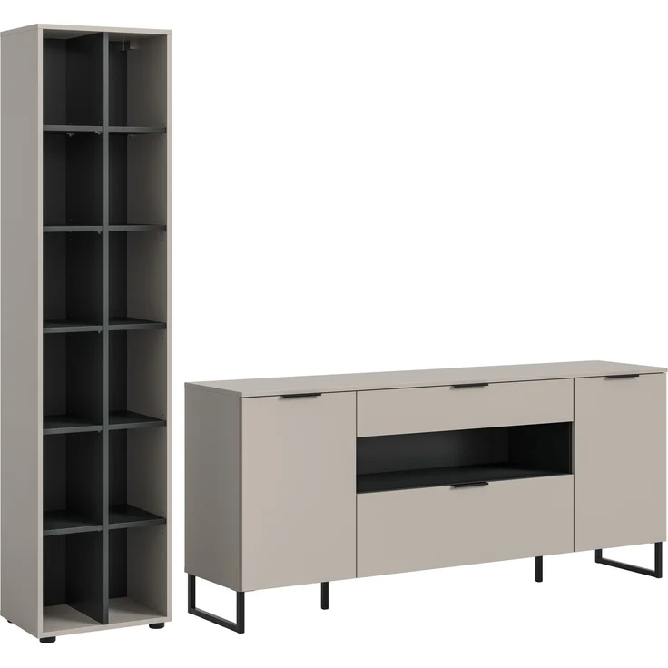 Wohnkombination B/H/T: 245x192x41 cm in Kaschmir Nachbildung und schwarz – Bild 1