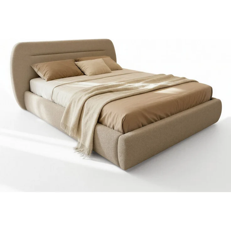 Polsterbett Orio - Bettkasten mit Gasdruckfedern - Doppelbett mit Lattenrost, Bett mit Polsterkopfteil, Bettgestell, Schlafzimmer, Bouclé-Stoff (180 x 200 cm, Beige (Coral 65)) – Bild 2