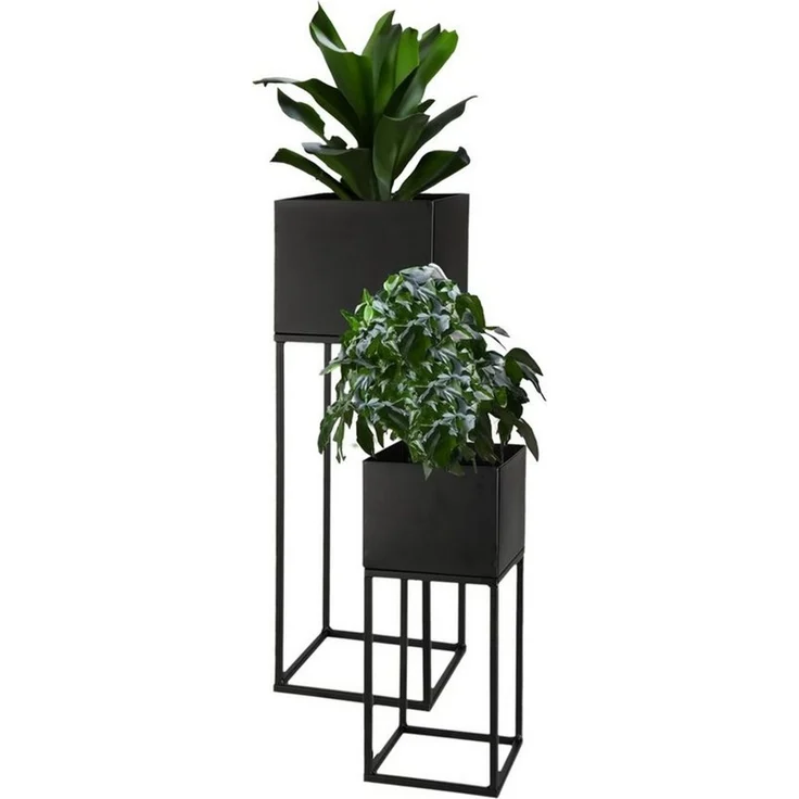Spetebo Blumenständer Garten Metall Blumentopf 2er Set schwarz 58 / 37cm (Set, 2 St, 2er-Set), Pflanzen Ständer mit integriertem Übertopf – Bild 3