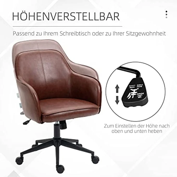 Vinsetto Bürostuhl Schreibtischstuhl mit Kunstlederoptik (Drehstuhl, 1 St), Braun 58,5 x 62 x 83-91 cm – Bild 4