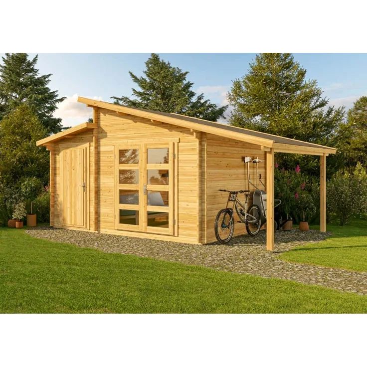 Alpholz Gartenhaus Aktiva Varianta Gartenhaus aus Holz in Pinie Holzhaus mit 40 mm Wandstärke inklusive Schleppdach Blockbohlenhaus mit Montagematerial