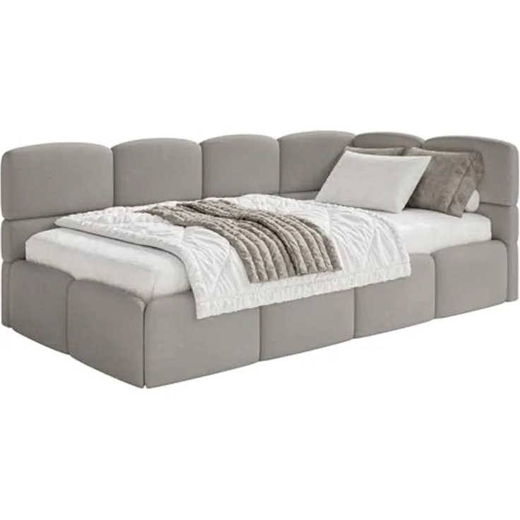 Selsey 'Cloudy' Jugendbett 120 cm, Bettkasten, Chenille, Kopfteil rechts, Hellbraun