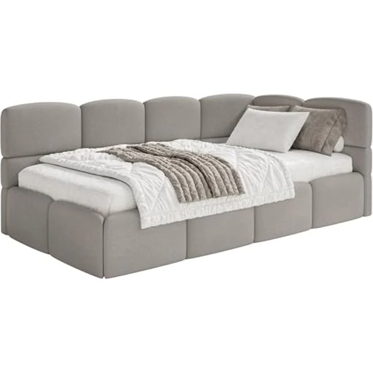 Selsey 'Cloudy' Jugendbett 120 cm, Bettkasten, Chenille, Kopfteil rechts, Hellbraun – Bild 1