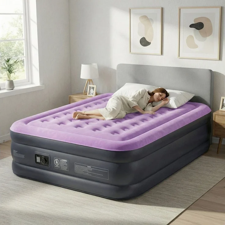 LEADZM Luftmatratze mit Integrierter elektrischer Pumpe,Doppelbett,Beflockte Oberfläche, 204kg Tragkraft, Luftbett,für Camping Zuhause 190 x 99 x 45 cm – Bild 1