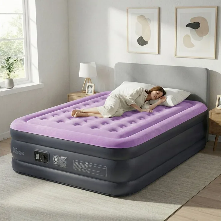 LEADZM Luftmatratze mit Integrierter elektrischer Pumpe,Doppelbett,Beflockte Oberfläche, 204kg Tragkraft, Luftbett,für Camping Zuhause 190 x 99 x 45 cm