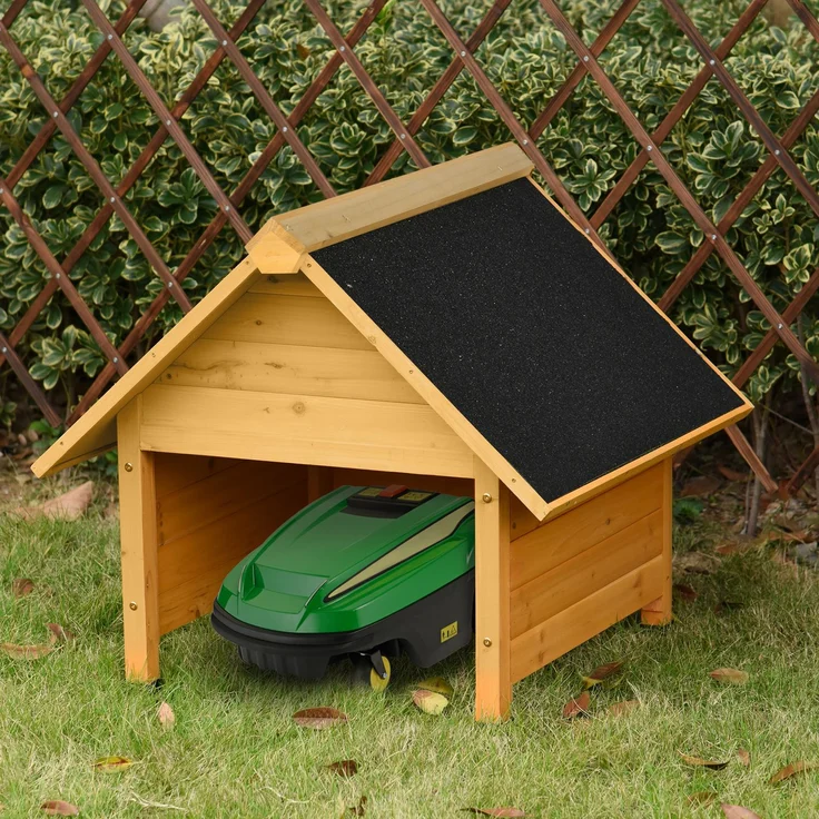 JARDJ Holzgarage für Rasenmäher Roboter Mähroboter Carport 75x76x70 cm Gelb, Sonnen- & Regenschutz für Rasenroboter – Bild 2