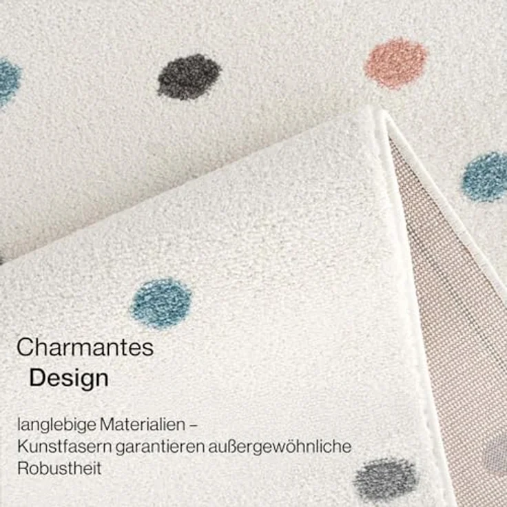 Teppich Kinderzimmer - Cream - 80x150cm - Spielteppich Bunte Punkte Kurzflor Kinderteppich – Oeko-Tex Standard 100 – Bild 6