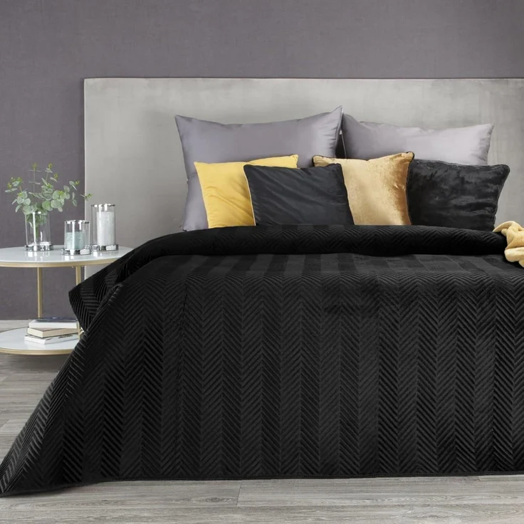 Tagesdecke Velours Samtdecke Gesteppt Steppdecke Klassische Decke SOFIA schwarz 230x260 cm schwarz – Bild 1