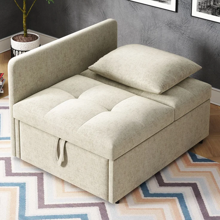 Schlafsofa 3-in-1 mit verstellbarer Rückenlehne, Leinen Beige, 177x68x65 cm – Bild 4
