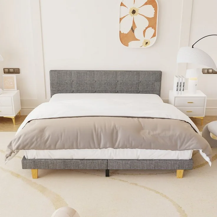 oyajia Polsterbett Bettrahmen Doppelbett, Bettrahmen mit Kopfteil und Lattenrost (90/120/140/160/180* 200cm Polsterbett Bettgestell), Polsterbett mit Kopfteil, Stabiler Jugendbett Stoffbett mit Lattenrost