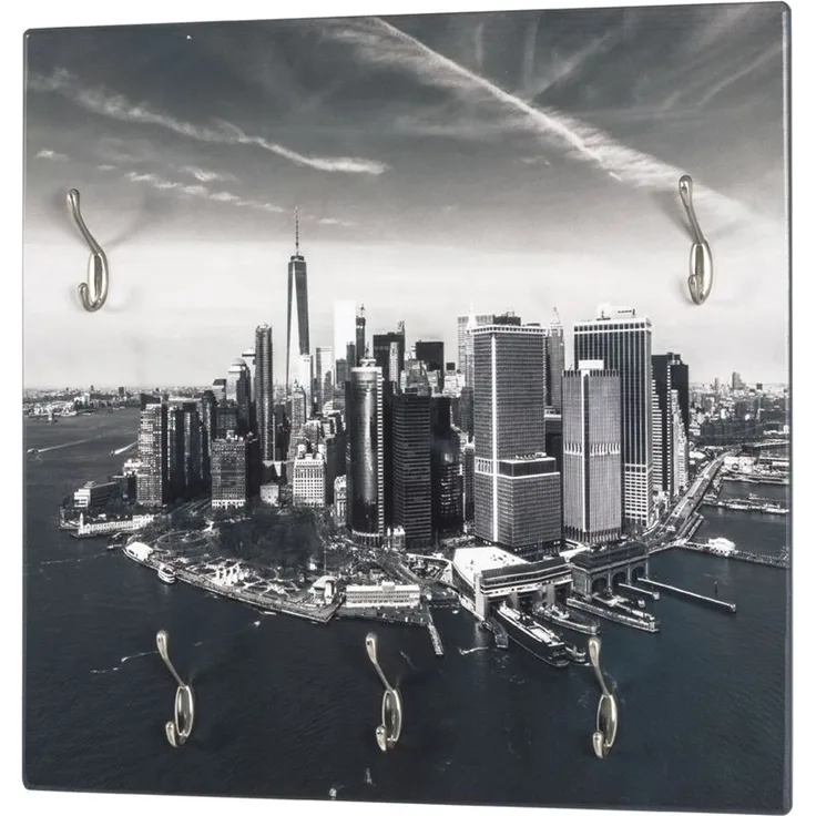 Haku Wandgarderobe Skyline mit 5 Garderobenhaken in Edelstahloptik, MDF-Korpus braun, 60x8x60 cm