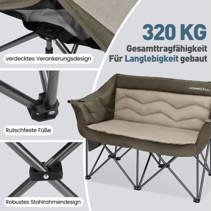 HOMECALL Campingstuhl Camping sofa Faltbar Karpfenstuhl Camping Couch Doppelter (1 St) – Bild 3