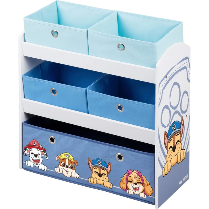 roba Spielregal 'Paw Patrol' - Aufbewahrungsregal - inkl. 5 Stoffboxen - Holz - Weiß / Grau – Bild 1