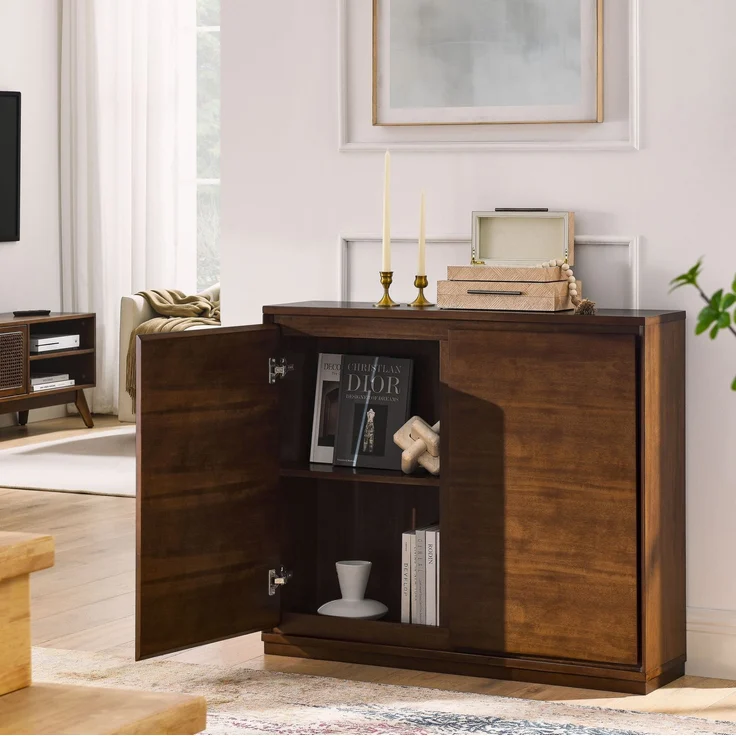 DESVIAE Sideboard Walnuss aus MDF – 99x82,3x23,5 cm – 2 Türen, Steckdosenöffnungen – Bild 5