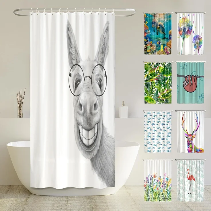 arteneur® - Esel - Anti-Schimmel Duschvorhang 120x180 - Recycelt mit Öko-Tex Standard 100 - Beschwerter Saum, Blickdicht, Wasserdicht, Waschbar, 8 Ringe & E-Book