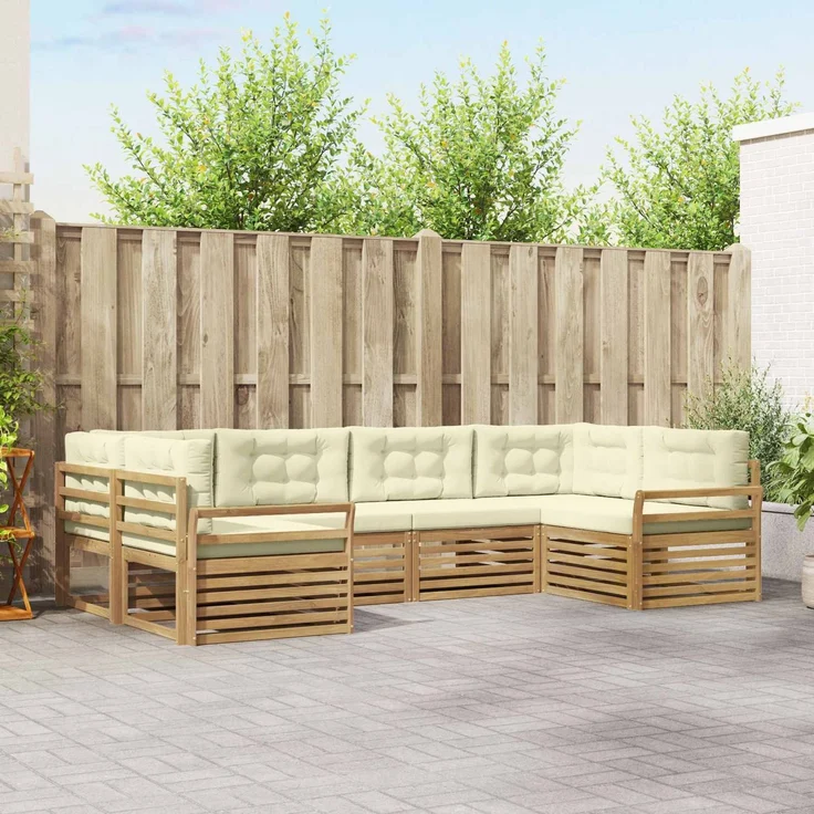 vidaXL Outdoor-Sofagarnitur 6 stk. 6-Sitzer Weiß und Creme 3391045 – Bild 1