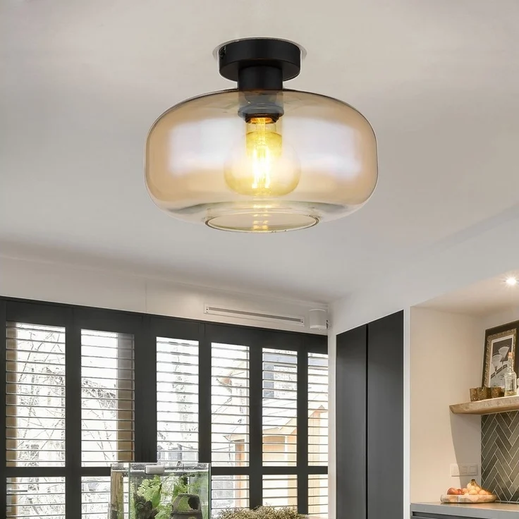 GLOBO LIGHTING Deckenleuchte, Leuchtmittel nicht inklusive, Deckenlampe Deckenleuchte Wohnzimmerlampe amber Glasschirm – Bild 2